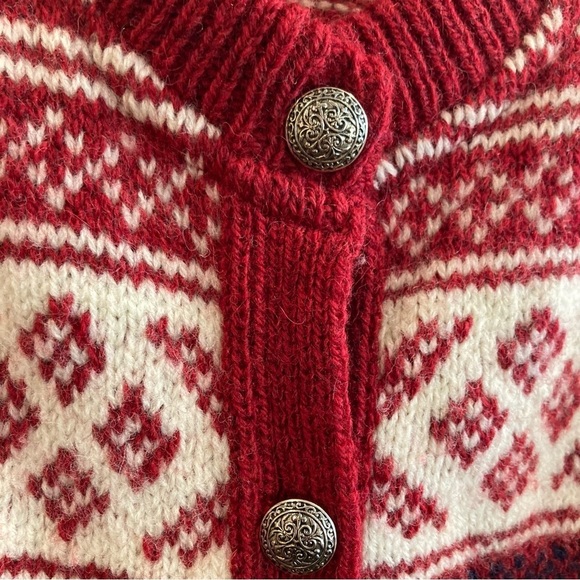 LL BEAN Sz M Wool Blend Metal Button Chunky Fair Isle Style Vintage Cardigan - Picture 4 of 10